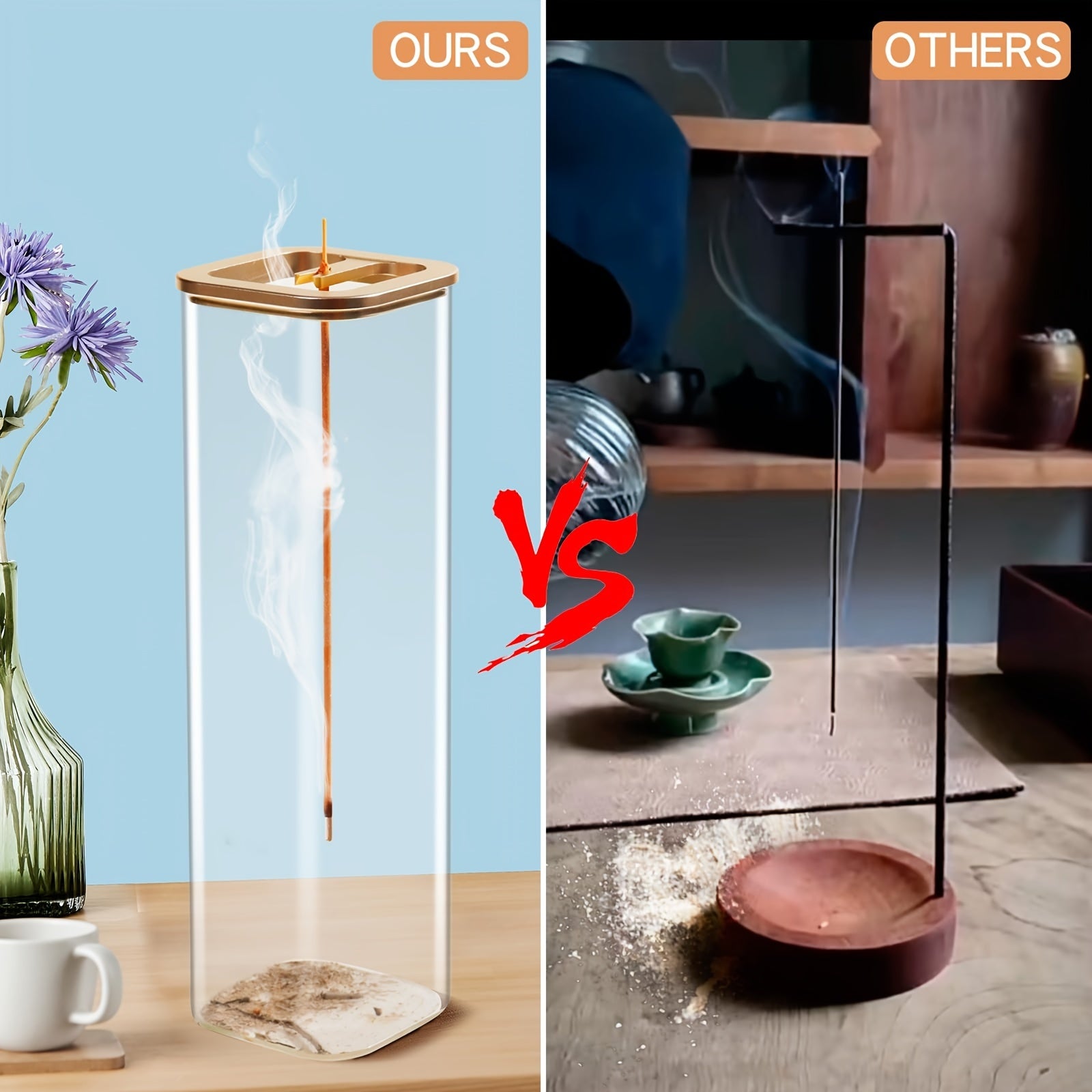 0.39-0.118 Inch Glass Incense Holder with Metal Base for Meditation, Yoga, Spa Rooms, and Home Decor