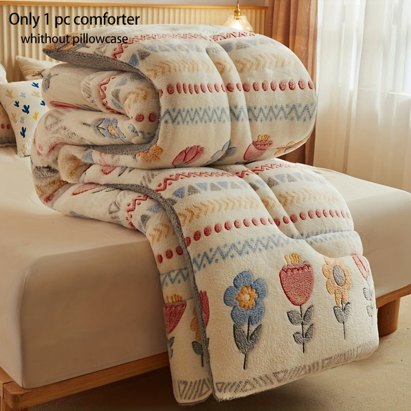 Cozy Boho Floral Snowflake Velvet Comforter - Soft, Light Beige-Friendly & Quilted for All Seasons - Machine Washable, Fade-Resistant Thick Bedding for Bedroom & Guest Room, Christmas present