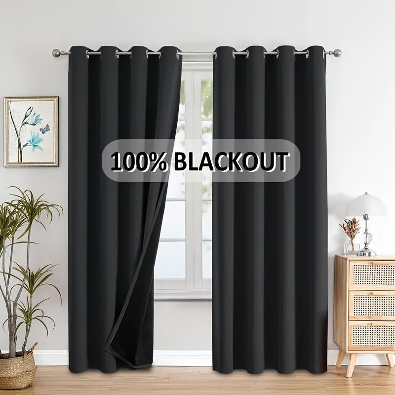 2pcs 100% blackout curtains, with perforated hanging method, sun protection, privacy protection, heat insulation and noise reduction, suitable for bedroom, living room, dining room and other various life decorations