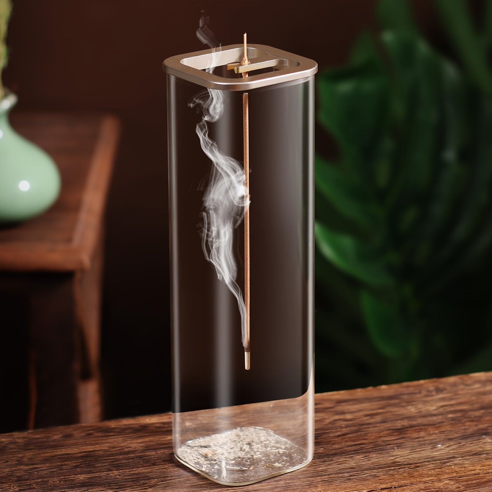 0.39-0.118 Inch Glass Incense Holder with Metal Base for Meditation, Yoga, Spa Rooms, and Home Decor