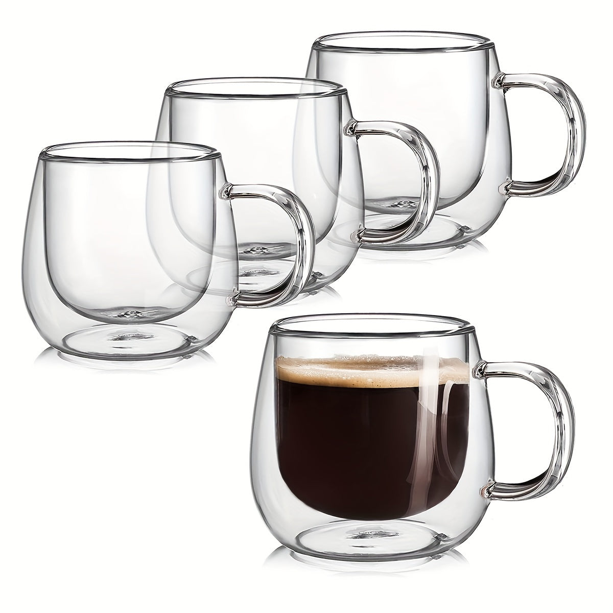Pack of 4 - 300ml - Double-layer glass coffee cup with high borosilicate, insulated glass coffee cup, set of 4 espresso cups, latte coffee cup, Americano coffee, cappuccino, tea bag, transparent glass