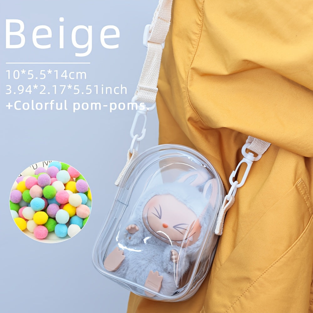 Labubu Generation 2 Sitting Crossbody Bag, Transparent PVC, Thickened Waterproof Material, Square Storage Pouch, Jewelry Organizer with Doll Holder for Dolls (Doll Not Included)