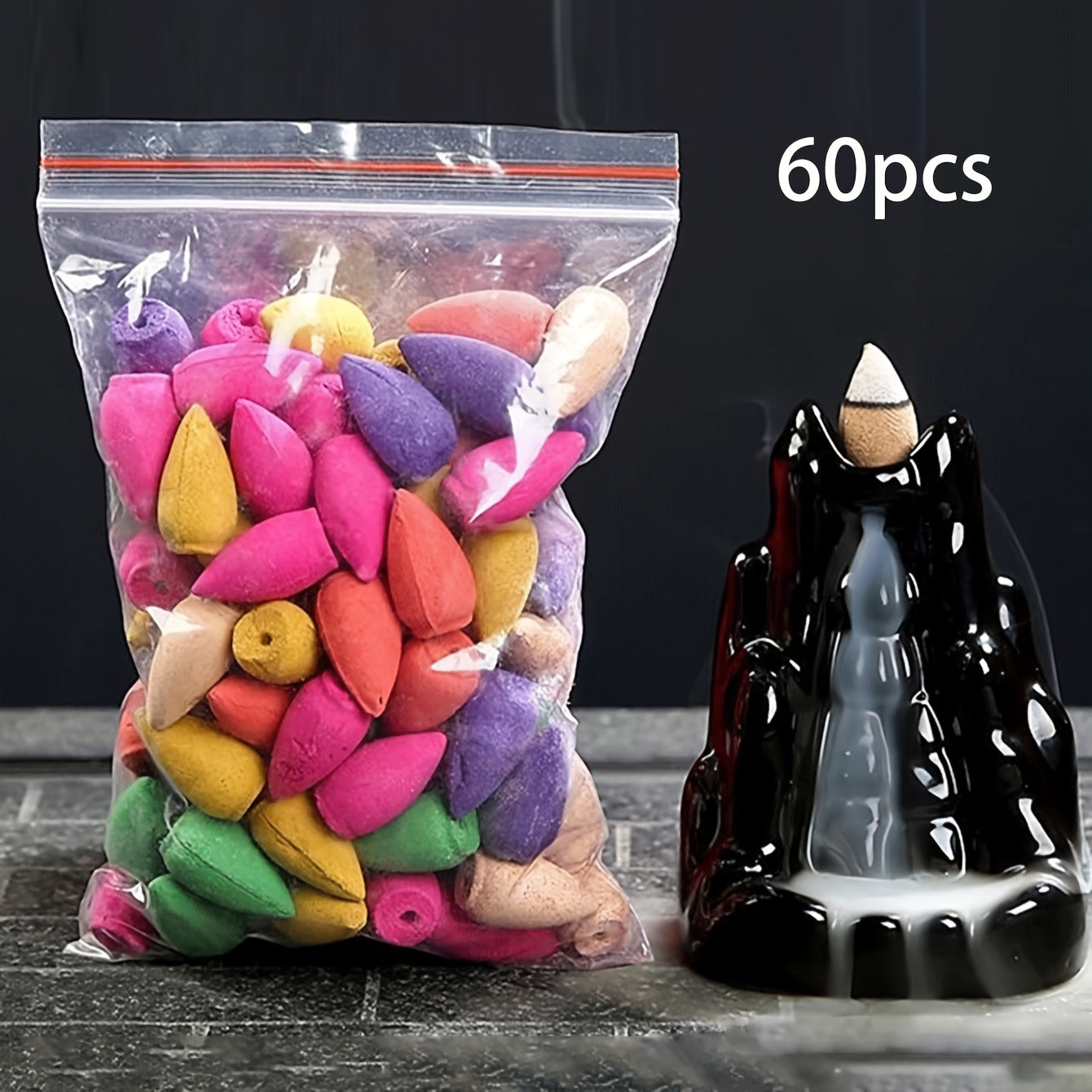 [Natural Incense] 60pcs/Set Natural Aromatic Incense Cones | For Meditation, Spa, Backflow Incense Burner, Home, Yoga, Negative Energy Cleansing, Purification | For House Cleaning, Office