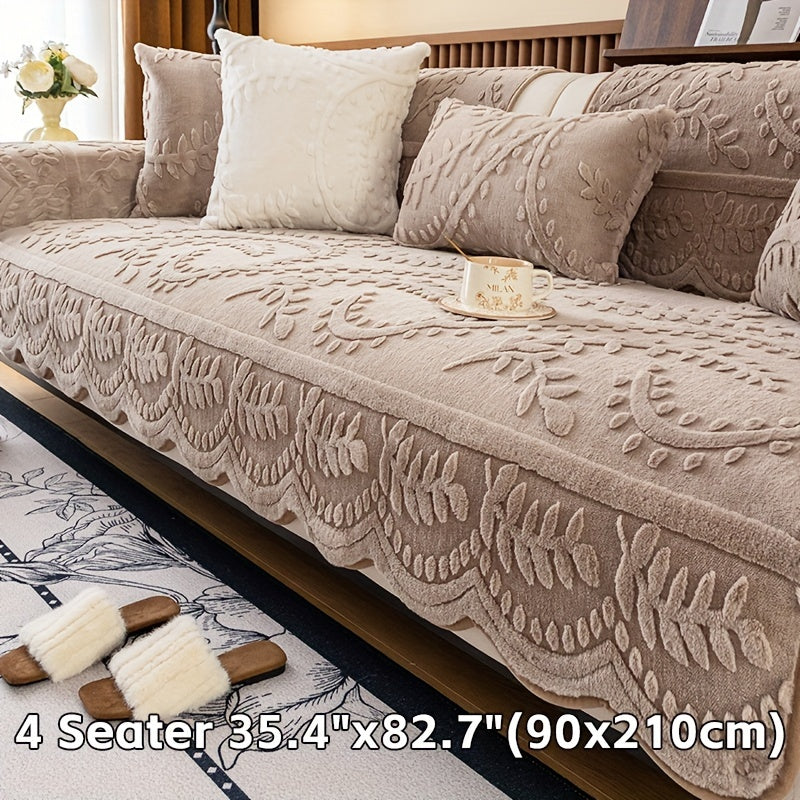 [Warm Faux Fur Sofa Cover] Thick, Warm Faux Fur 1pc Plush Leopard Print Sofa Cover - Pet-Friendly, Non-Slip Couch Protector - Fits Multiple Sofa Sizes for Living Room, Bedroom, Office Decor