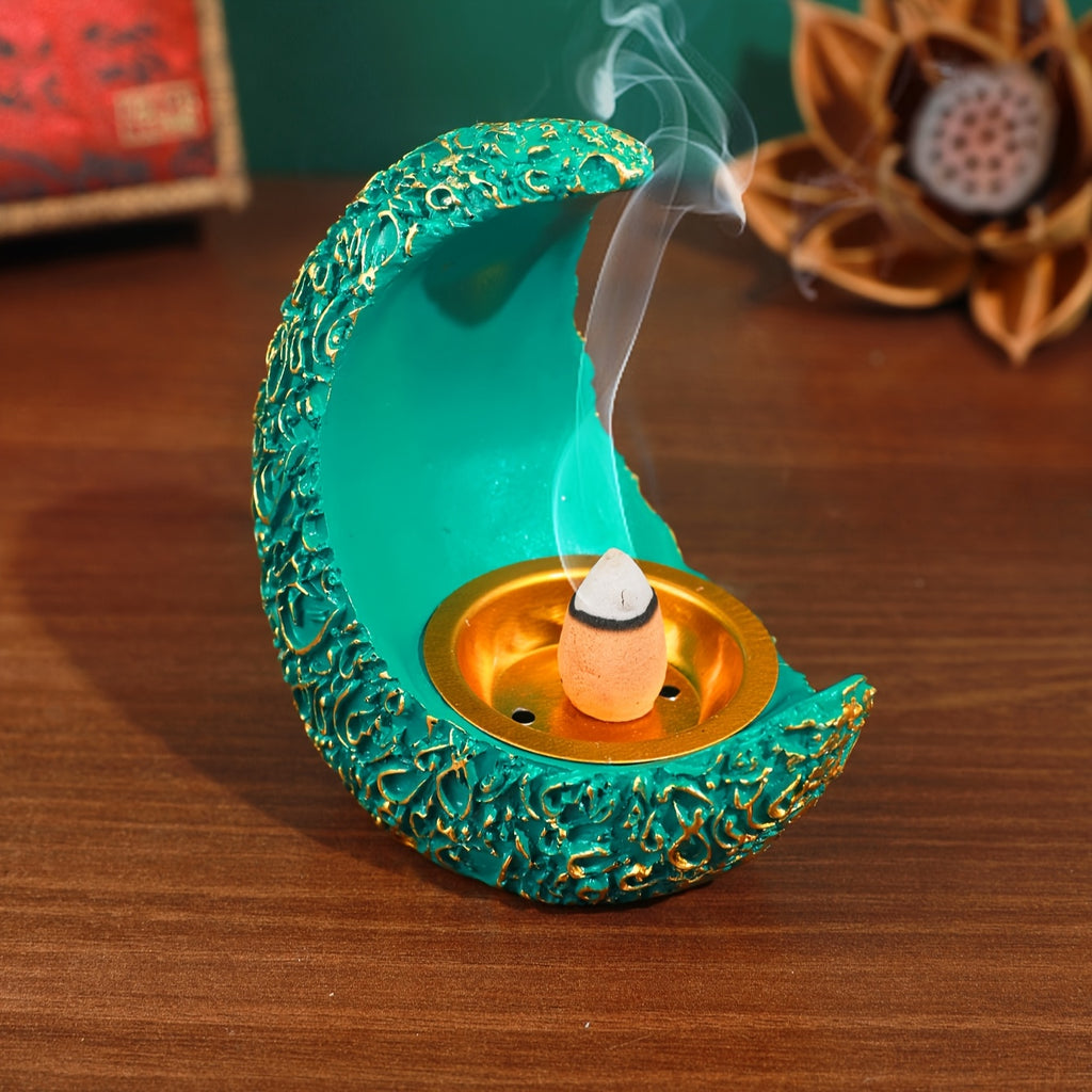 [1pc Handcrafted Moon Backflow Holder] 1pc Handcrafted Resin Moon Backflow Incense Holder, Waterfall Aromatherapy Burner with Cones for Yoga & Home Decor, Ideal for Halloween, Christmas, Easter, Hanukkah, Thanksgiving