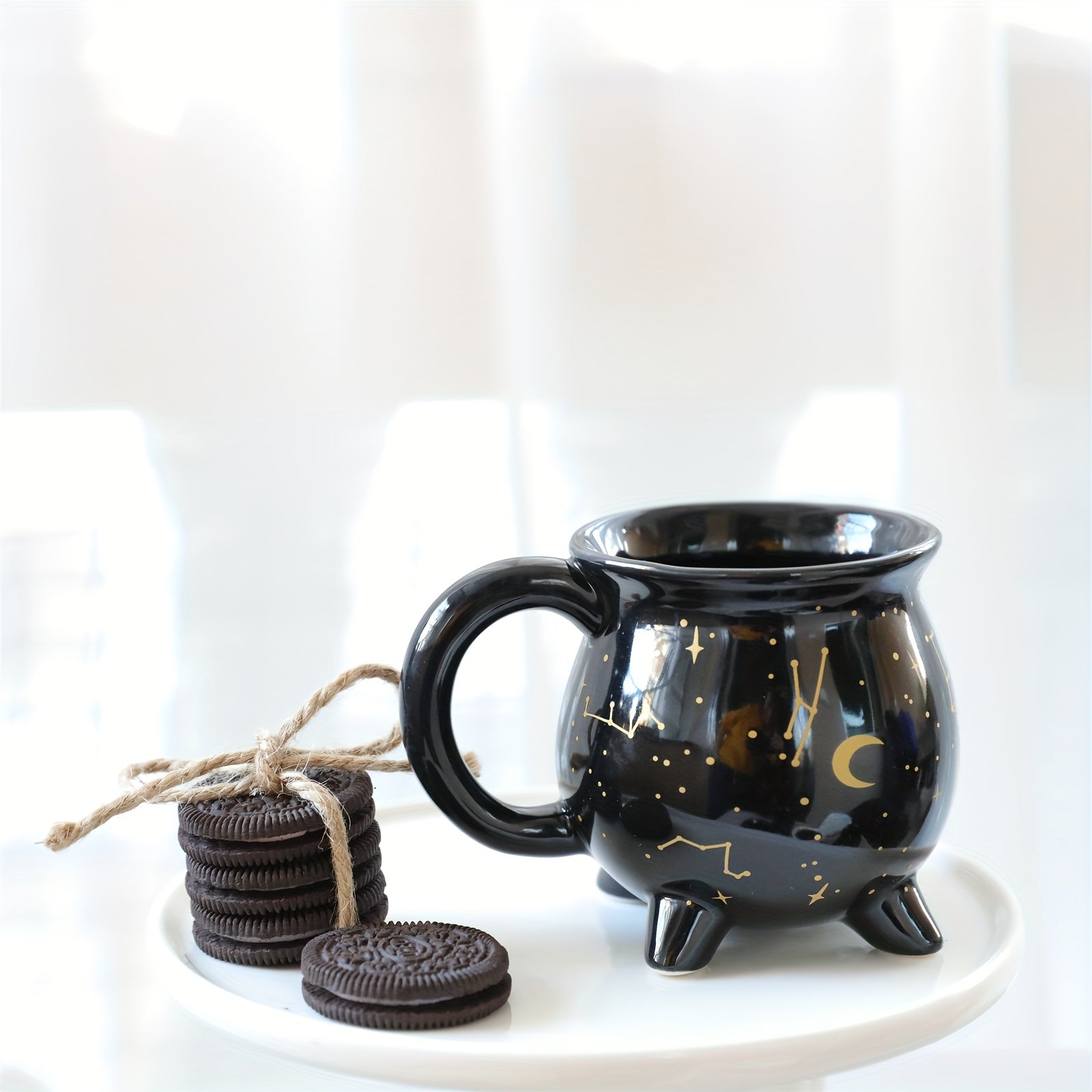 1pc,Moon And Stars Coffee Mug,350ml/11.8oz Witch Brew Shaped Ceramic Coffee Cups, Divination Water Cups, Spooky Witch Coffee Cup for Adults & Youngsters, Perfect for Halloween or Witchy Tabletop Decor, Festive Beverage Mug | Celestial Pattern Mug