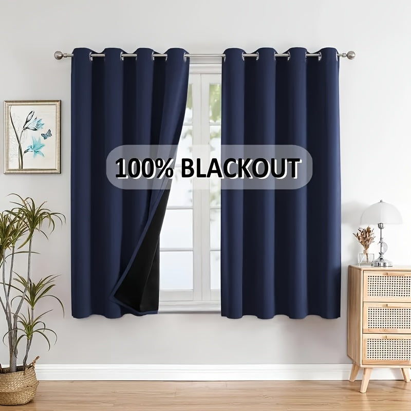 2pcs 100% blackout curtains, with perforated hanging method, sun protection, privacy protection, heat insulation and noise reduction, suitable for bedroom, living room, dining room and other various life decorations