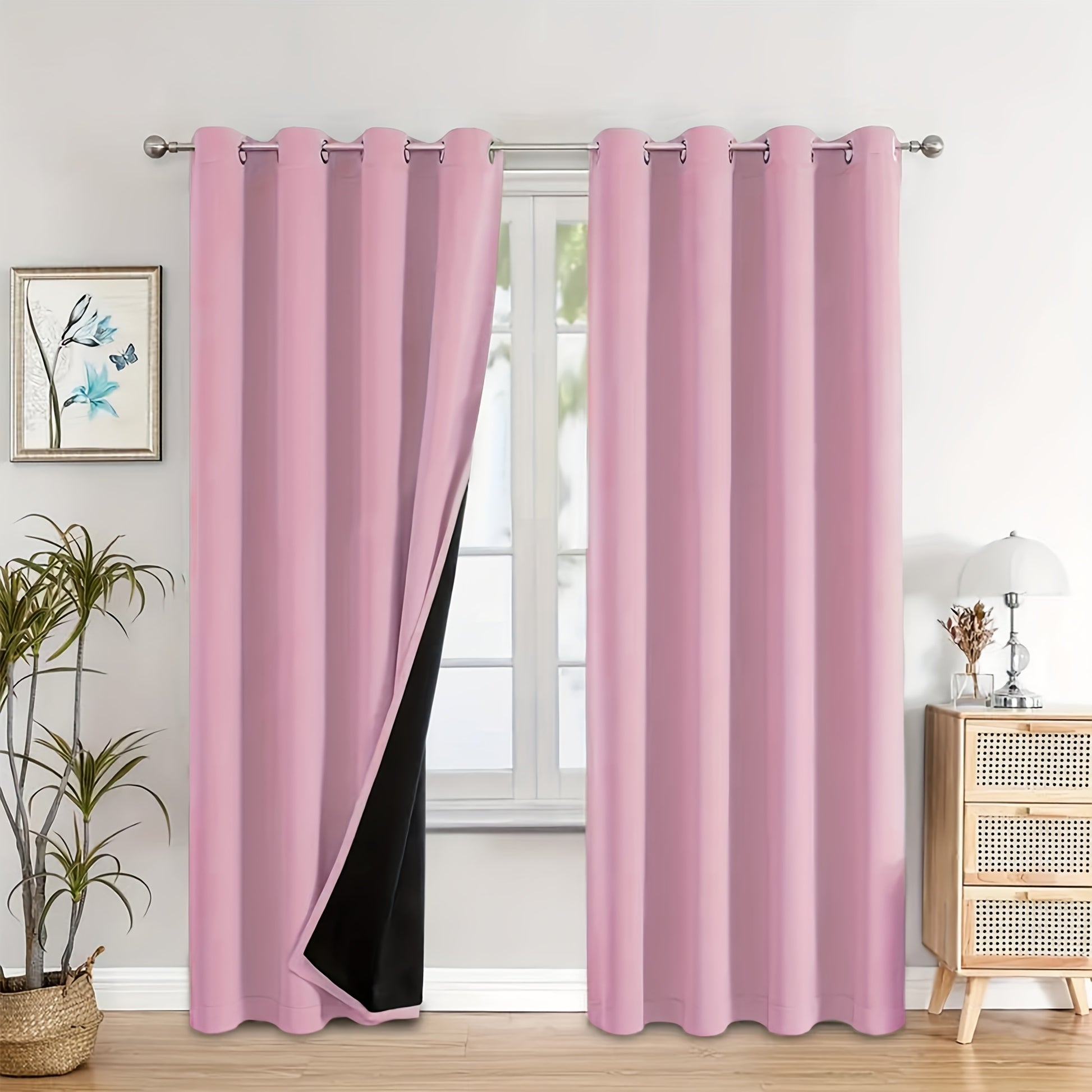 2pcs 100% blackout curtains, with perforated hanging method, sun protection, privacy protection, heat insulation and noise reduction, suitable for bedroom, living room, dining room and other various life decorations
