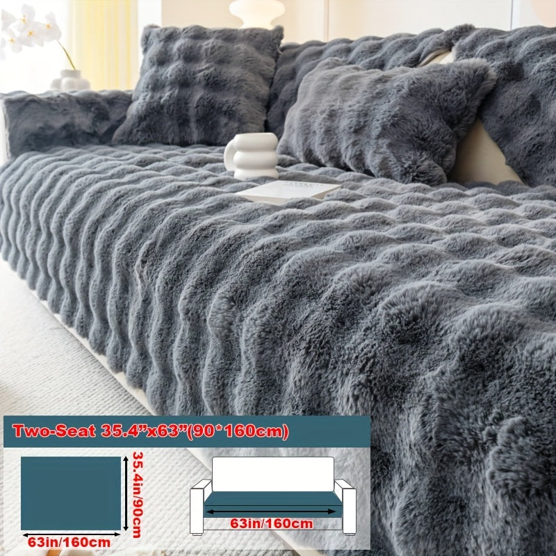 1pc Cozy Rabbit Plush Sofa Cover - Winter Warm, Thick, Soft, Non-Slip, Protective Furniture Protector for Bedroom, Office, Living Room Home Decor - Pet Favorite, Easy to Install, Machine Washable, Durable, and Stylish
