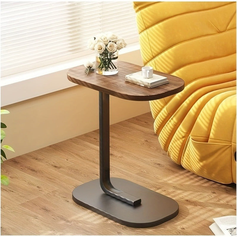 Portable C-shaped wooden edge table in Art Deco style, minimalist sofa edge table, style small edge table, modern living room decor furniture, and stable legrests