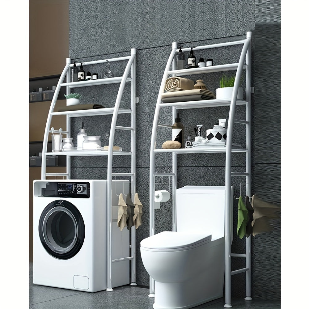 [Adjustable Storage Rack] 3-Tier Adjustable Over Washing Machine Storage Rack | Freestanding Stainless Steel Bathroom Organizer for Washer and Dryer, Space-Saving Utility Shelves for Laundry Room, White, Laundry Room Accessories, Standing Shelf