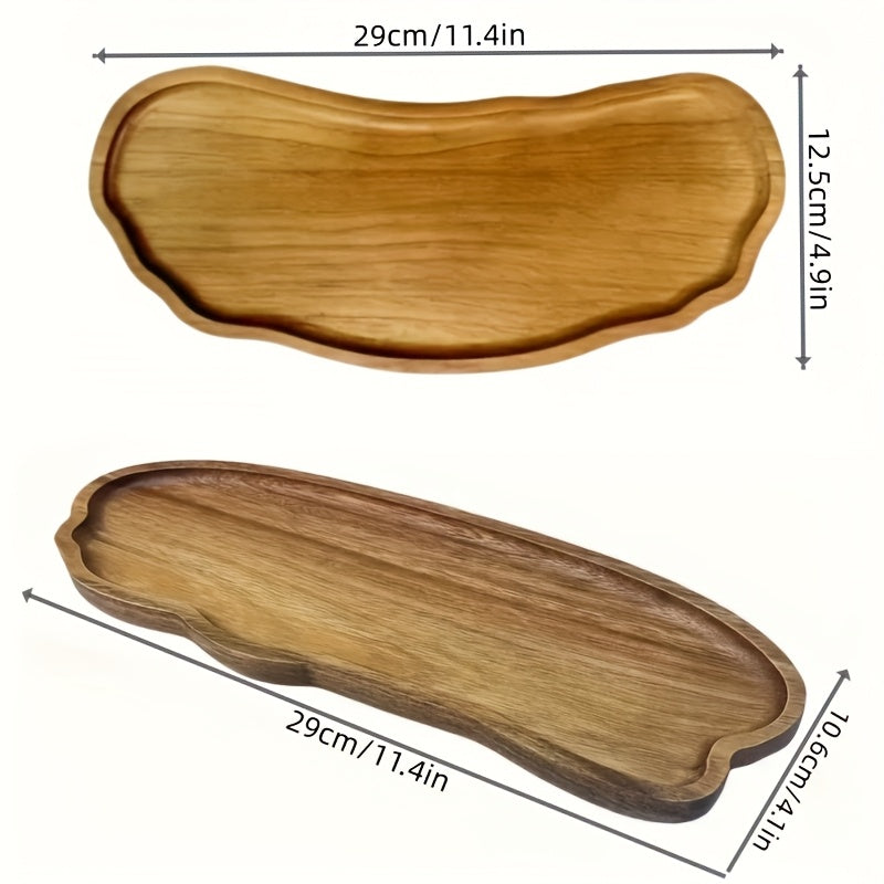 Lightweight Solid Wood Handcrafted Wooden Dessert Plate Set - Oval Serving Tray, Multi-Use Platter, Ideal for Breakfast, Coffee, Tea, Snacks, Plants, Room Decor - with Cheese Board & Serving Dish for Holiday Gift, All-Season Kitchen Accessory