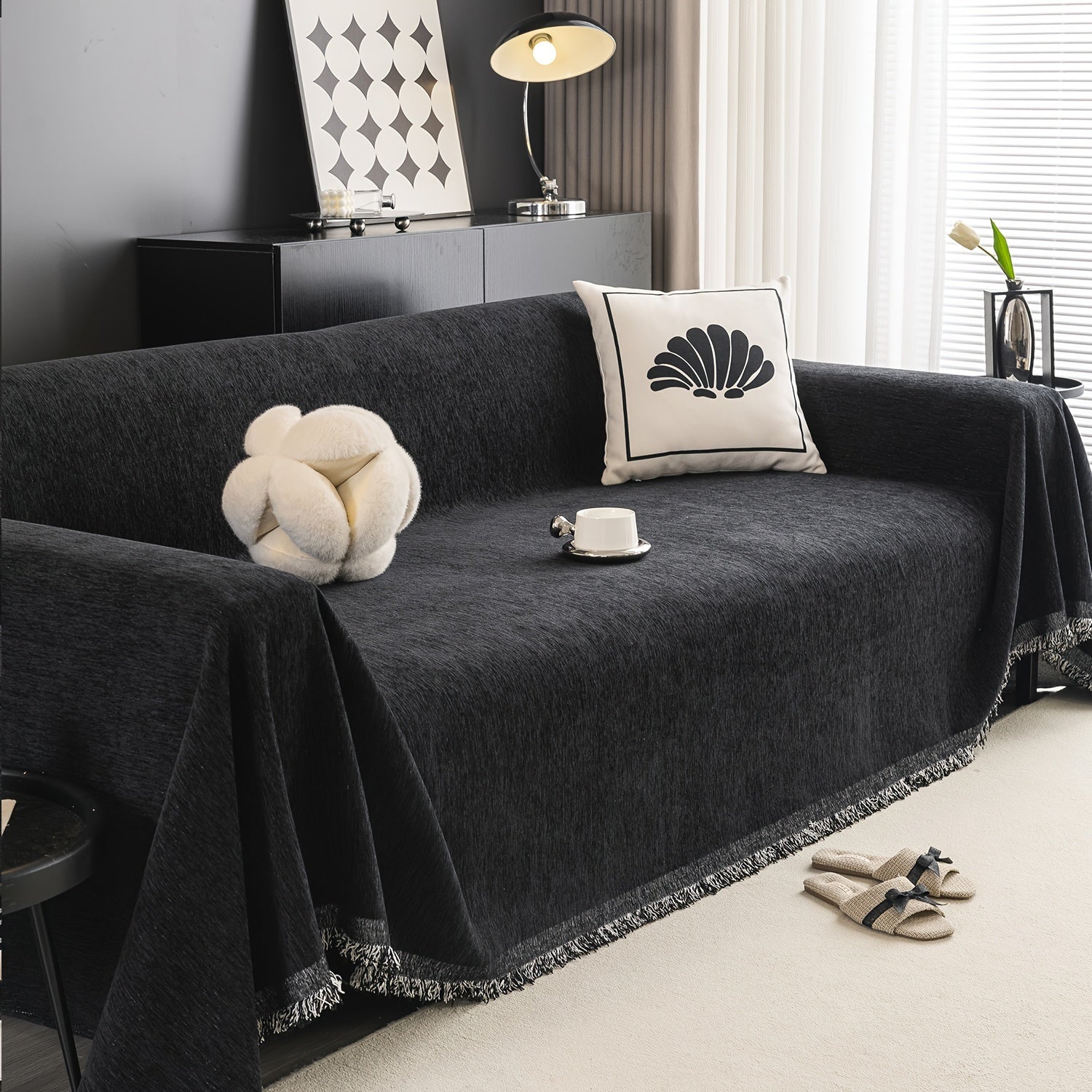 1pc Pet-Friendly Sofa Cover - Washable, Modern Gray Chenille Slipcover for 3-4 Cushion Sofas, Sectional Couch Protector for Living Room Furniture, Petfriendly Design, Sofa Protection Cover