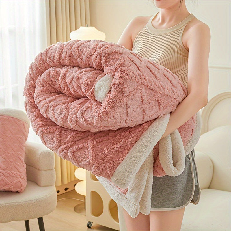 1pc Double-Sided Fleece Bed Blanket, Autumn And Winter Thickened Sofa Blanket, Air Conditioning Blanket, Suitable For All Seasons, Christmas present