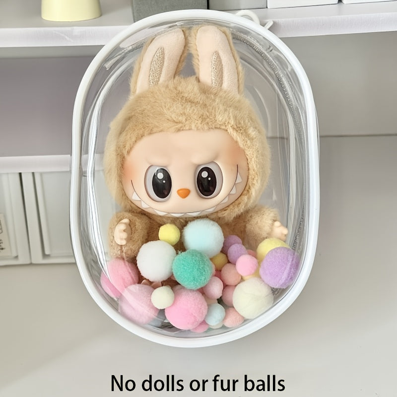 1pc Transparent PVC Doll Storage Bag, LABUBU Themed Reusable Display Case, Portable Design, Suitable for Backpack Decoration, Christmas and Valentine'S Day Gift (No Doll)