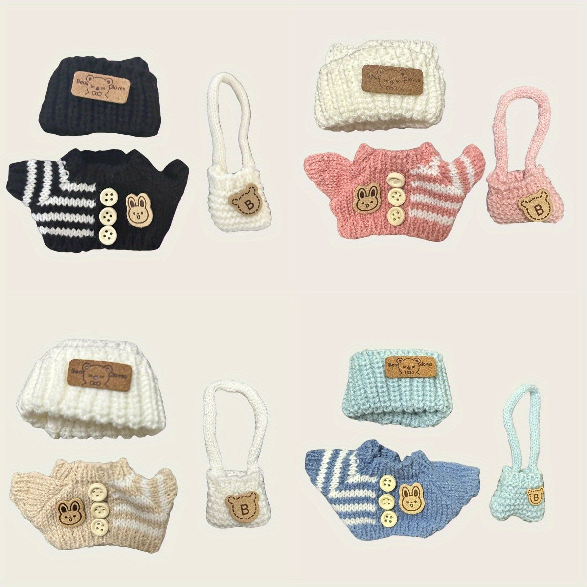 1/4pcs, Labubu fashionable clothing set for dolls (doll not included), handmade 3pcs knit outfit with cute dress, bag, and hat, DIY stylish accessory gift for daughters' birthdays or anniversaries