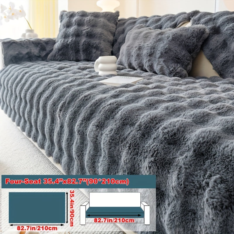 1pc Cozy Rabbit Plush Sofa Cover - Winter Warm, Thick, Soft, Non-Slip, Protective Furniture Protector for Bedroom, Office, Living Room Home Decor - Pet Favorite, Easy to Install, Machine Washable, Durable, and Stylish
