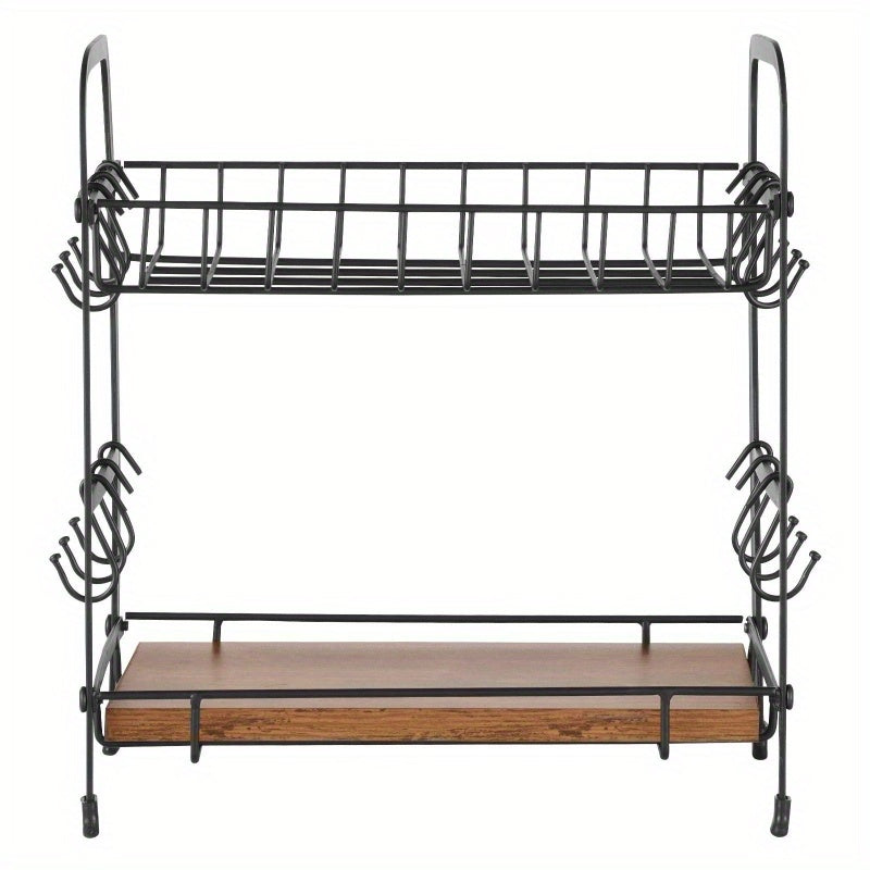 2 Tier Coffee Bar Organizer for Countertop with 12 Movable Hooks Mug Holder