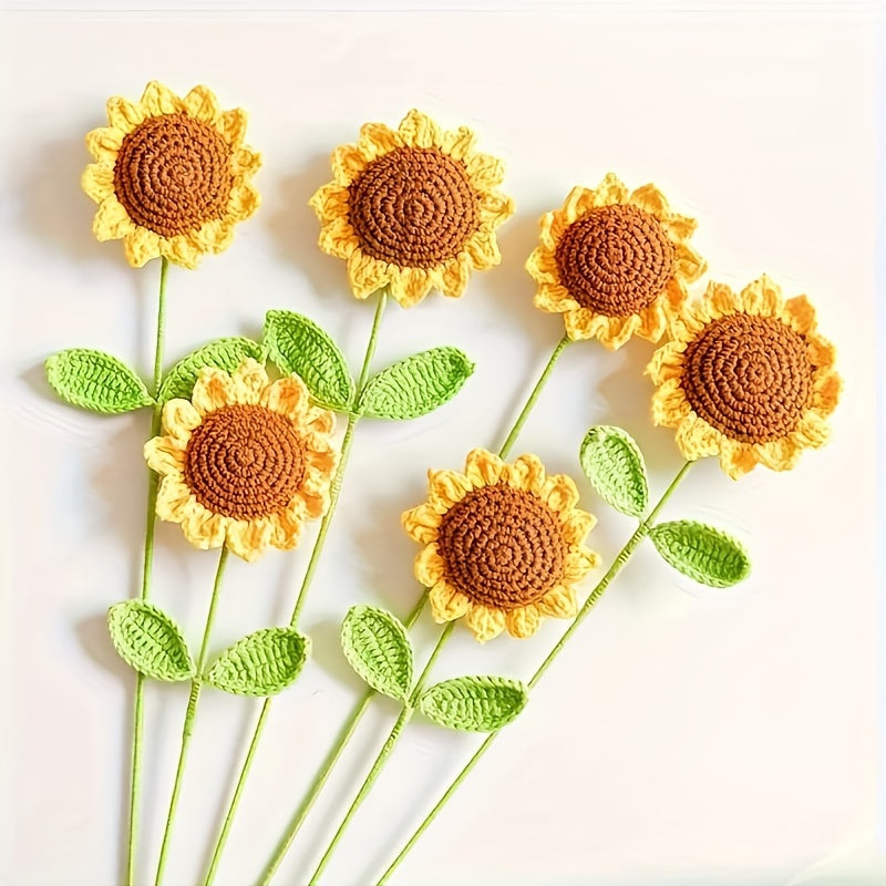 [Handmade Crochet Bouquet] Handmade 1pc Crochet Sunflower Bouquet | Textile Yarn Knitted Flowers, Art and Crafts, Ideal for Graduation, Home Decor, and Festive Arrangements, Christmas Present, Yarn, Available In 1/3pcs, Perfect for Room Decor