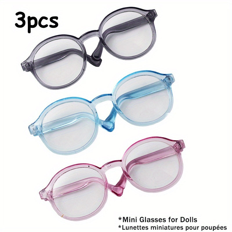 3pcs Decorative Plastic Glasses for Labubu & Collectible Figurines - 6.5cm Round Rimmed Fashion Doll Eyewear in Multicolor, Gray, Red, Green, Transparent, Black - Perfect Gift for Figure Collectors, Collectible Accessories, Playful Accessory, Durable Figu