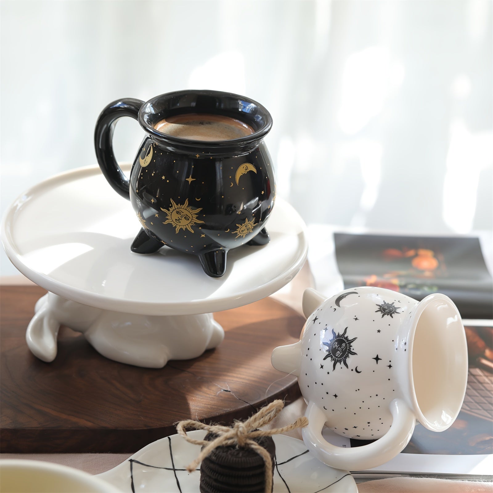 1pc,Moon And Stars Coffee Mug,350ml/11.8oz Witch Brew Shaped Ceramic Coffee Cups, Divination Water Cups, Spooky Witch Coffee Cup for Adults & Youngsters, Perfect for Halloween or Witchy Tabletop Decor, Festive Beverage Mug | Celestial Pattern Mug