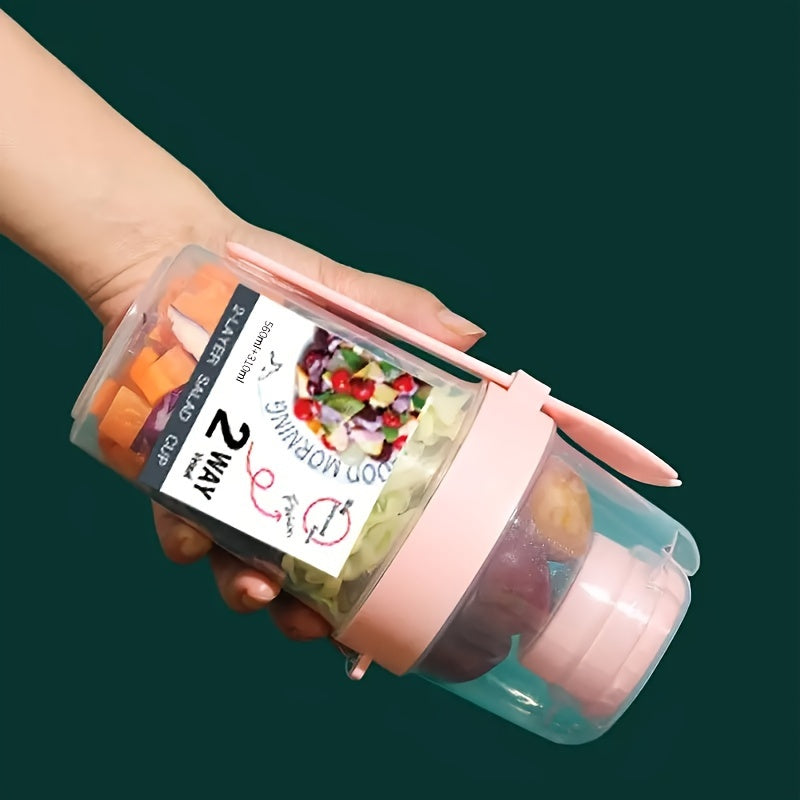 [BPA-Free PP Salad Container] 1pc Salad Cup with Fork & Sauce Holder - Leakproof, BPA-Free PP Plastic, Perfect for School Lunches, Picnics & Breakfasts