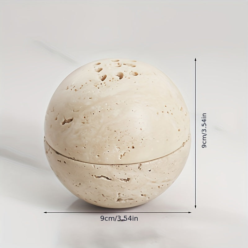 1pc Natural Travertine Round Handmade Sphere Incense Burner