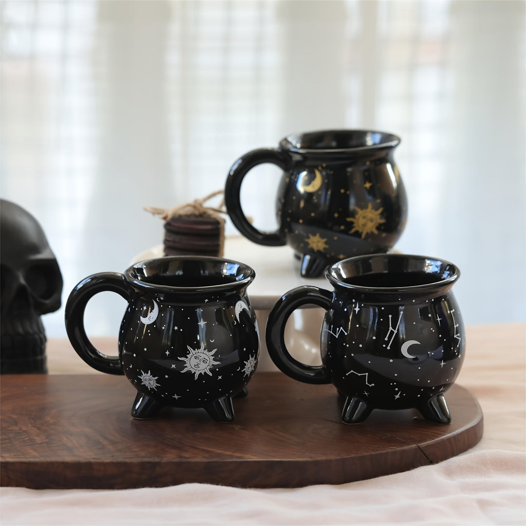 1pc,Moon And Stars Coffee Mug,350ml/11.8oz Witch Brew Shaped Ceramic Coffee Cups, Divination Water Cups, Spooky Witch Coffee Cup for Adults & Youngsters, Perfect for Halloween or Witchy Tabletop Decor, Festive Beverage Mug | Celestial Pattern Mug