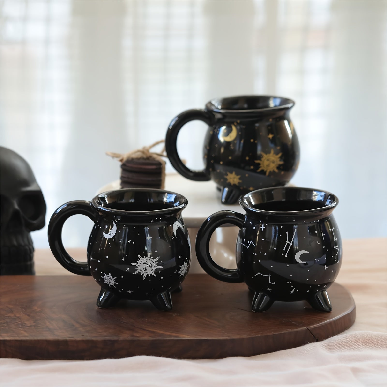 1pc,Moon And Stars Coffee Mug,350ml/11.8oz Witch Brew Shaped Ceramic Coffee Cups, Divination Water Cups, Spooky Witch Coffee Cup for Adults & Youngsters, Perfect for Halloween or Witchy Tabletop Decor, Festive Beverage Mug | Celestial Pattern Mug