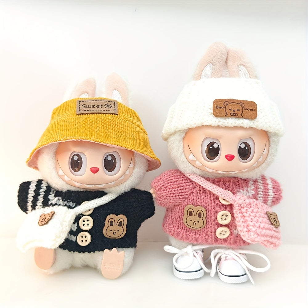 Labubu Fashion Clothing Set, Suitable for Dolls (No Dolls Included), Handmade 3-Piece Set, Cute Clothes, Bag, Hat, DIY Stylish And Fun Labubu Clothing Accessories, Perfect for Daughter'S Birthday, Anniversary, Or Holiday Gifts.