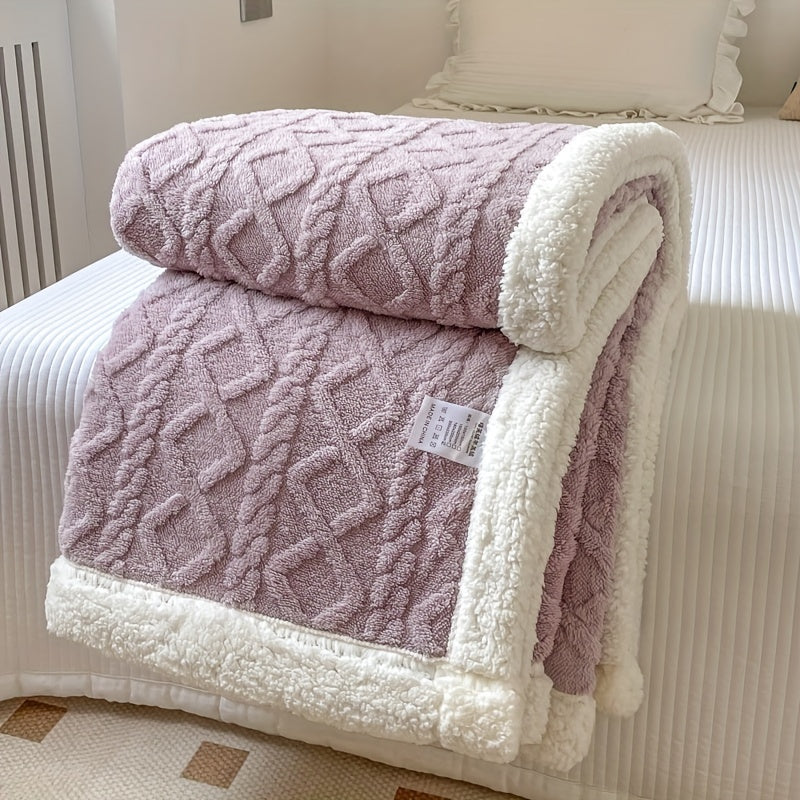 1pc Double-Sided Fleece Bed Blanket, Autumn And Winter Thickened Sofa Blanket, Air Conditioning Blanket, Suitable For All Seasons, Christmas present