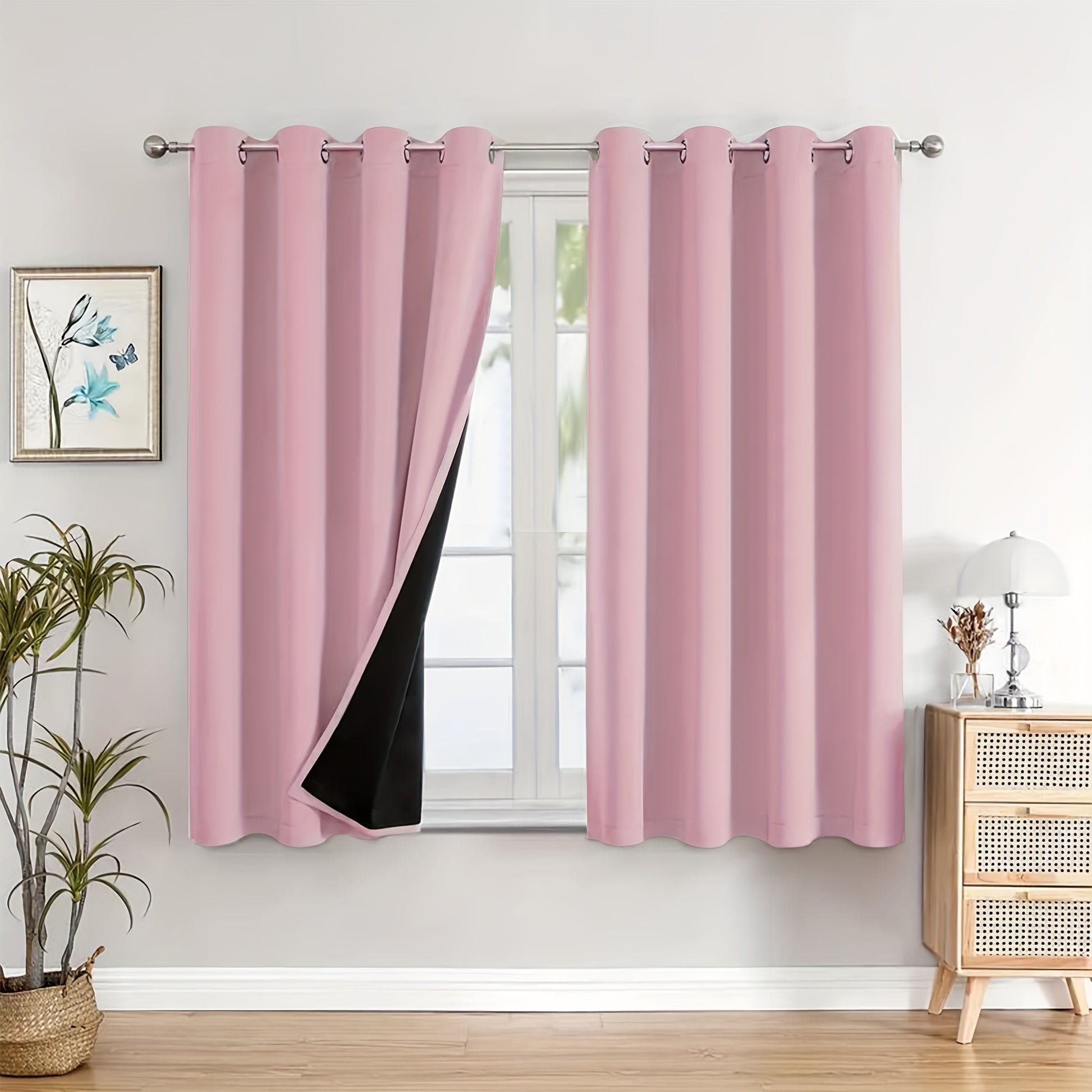 2pcs 100% blackout curtains, with perforated hanging method, sun protection, privacy protection, heat insulation and noise reduction, suitable for bedroom, living room, dining room and other various life decorations