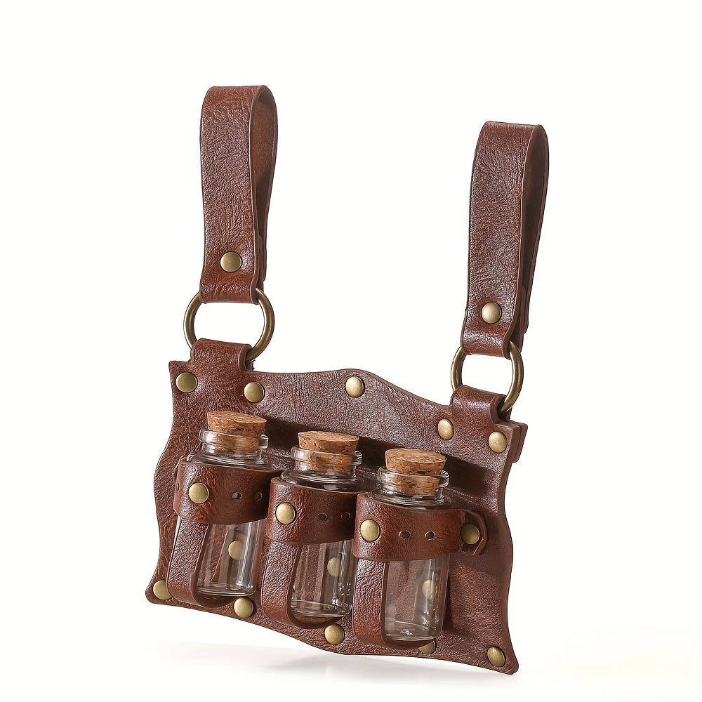 Medieval Faux Leather 3-bottle Cork Potion Bottle