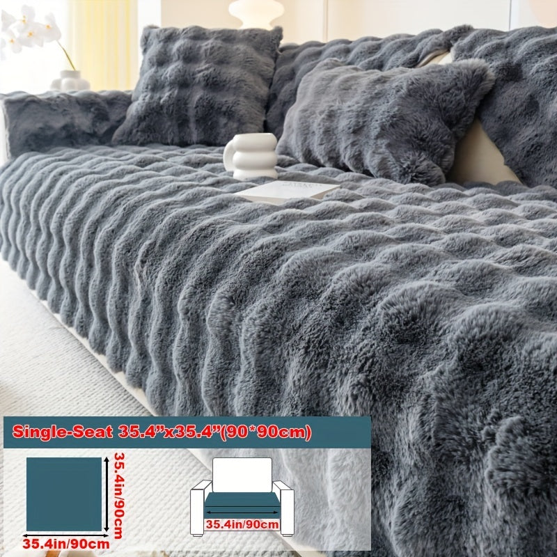 1pc Cozy Rabbit Plush Sofa Cover - Winter Warm, Thick, Soft, Non-Slip, Protective Furniture Protector for Bedroom, Office, Living Room Home Decor - Pet Favorite, Easy to Install, Machine Washable, Durable, and Stylish