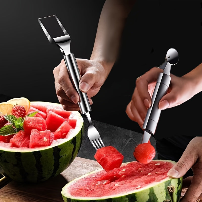 3pcs Set Stainless Steel Watermelon Slicer and Baller, Easy Cut Fruit Cutter, Summer Melon Dicing and Scooping Tool, Metal Kitchen Gadgets for Watermelon and Other Fruits