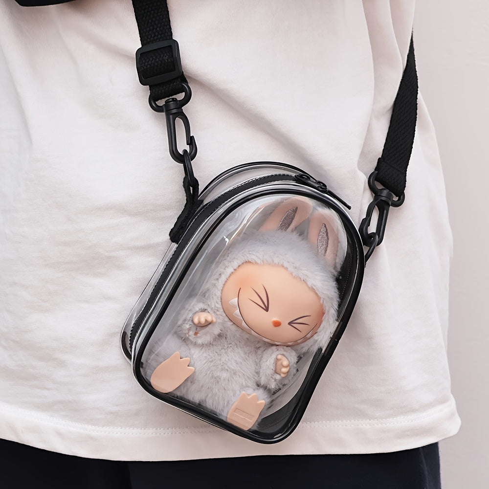 Labubu Generation 2 Sitting Crossbody Bag, Transparent PVC, Thickened Waterproof Material, Square Storage Pouch, Jewelry Organizer with Doll Holder for Dolls (Doll Not Included)