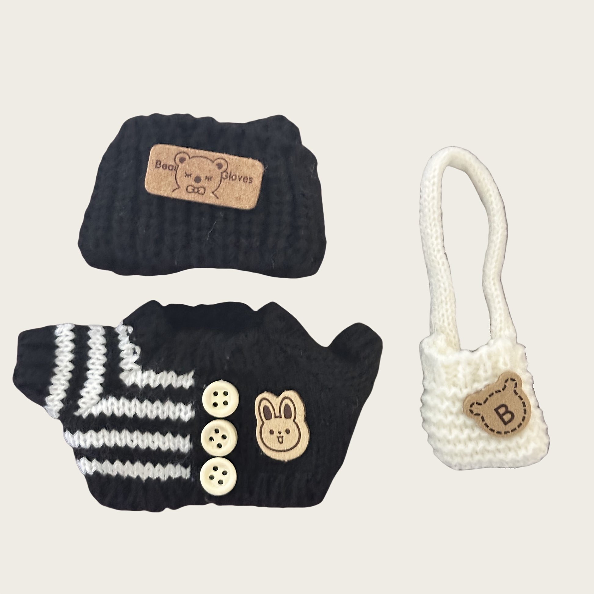 1/4pcs, Labubu fashionable clothing set for dolls (doll not included), handmade 3pcs knit outfit with cute dress, bag, and hat, DIY stylish accessory gift for daughters' birthdays or anniversaries