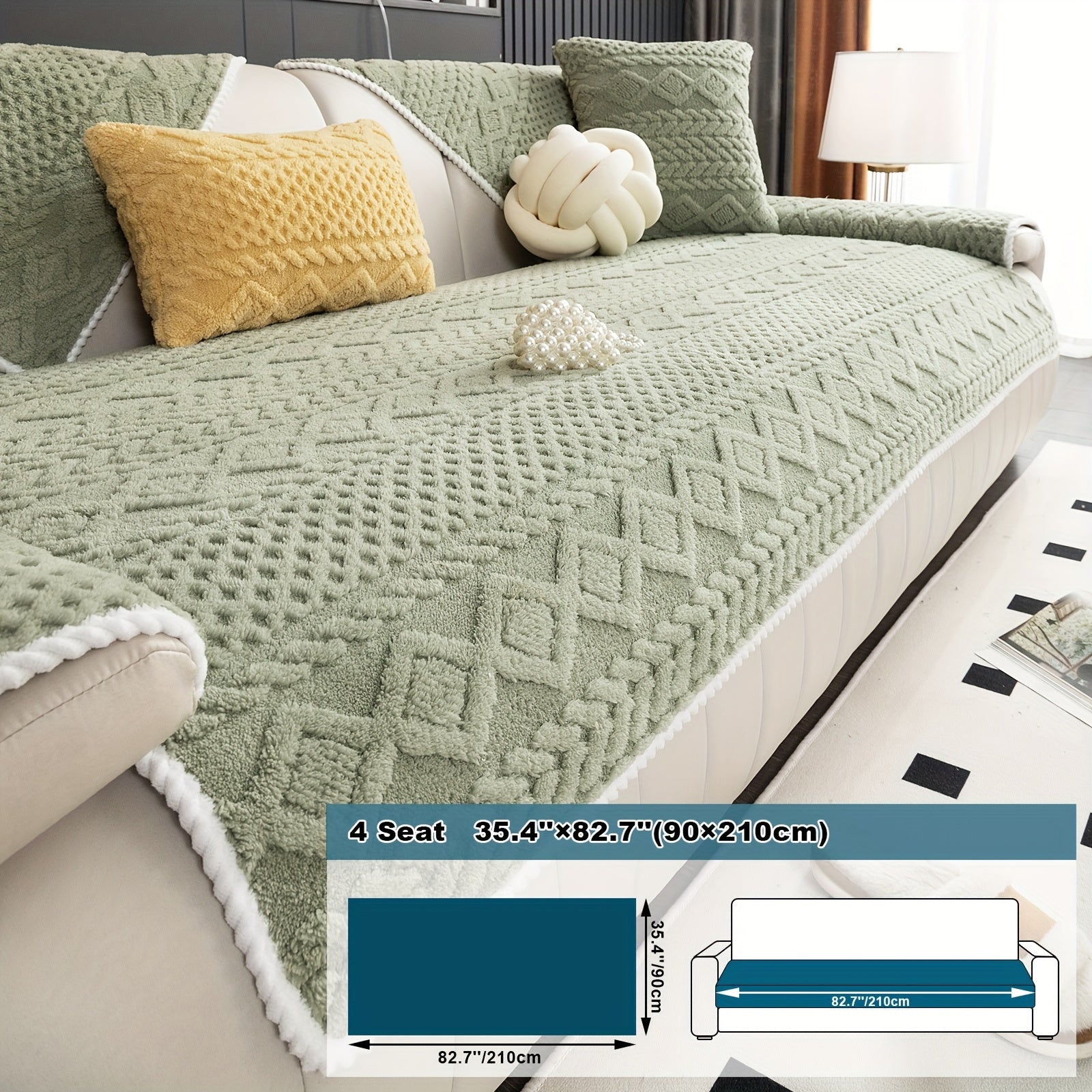 Classic Jacquard Shu Velveteen Sofa Cover - Pet-Friendly, Non-Slip, Machine Washable, Breathable 100% Polyester, 1pc