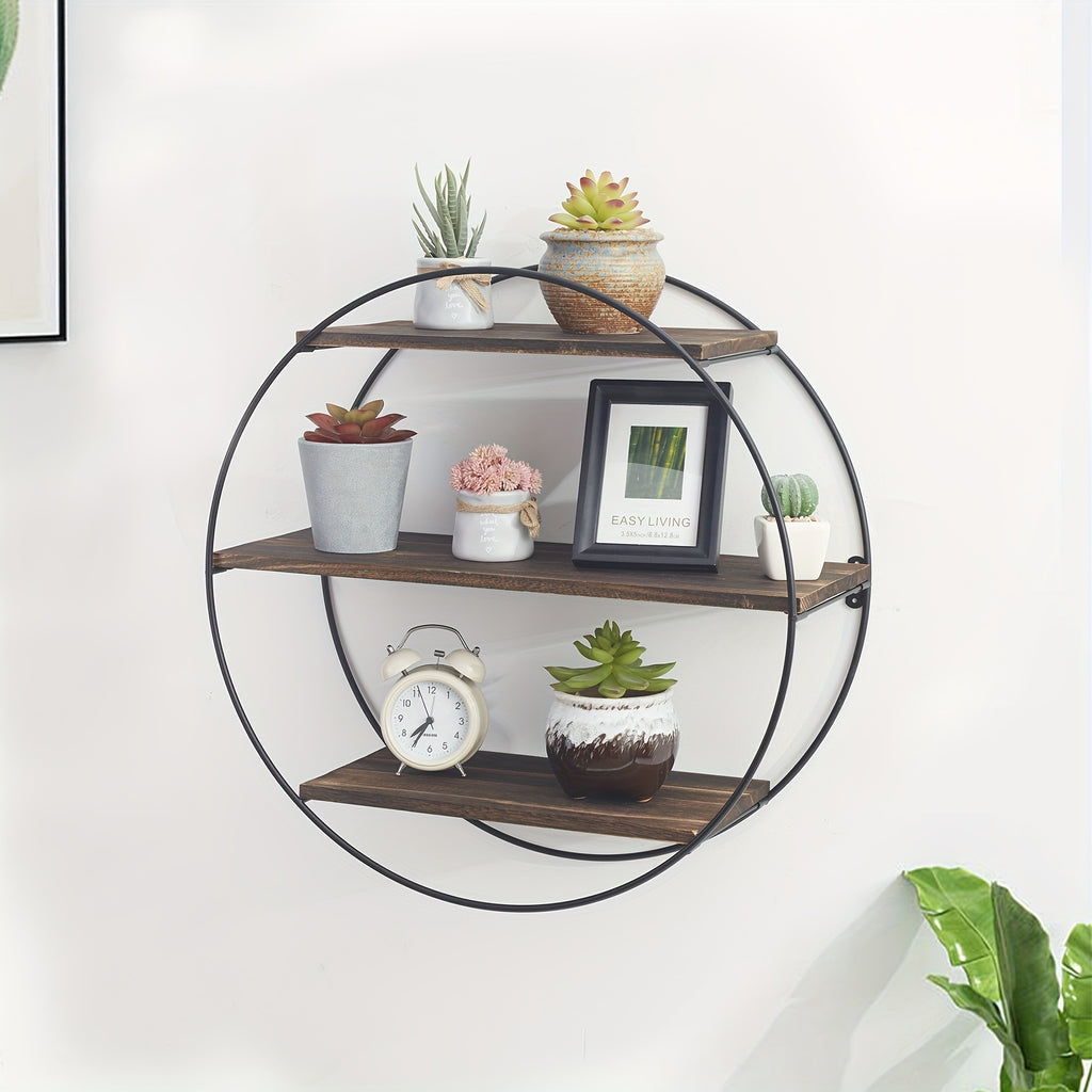Classic Wooden 3-Tier Round Floating Shelves