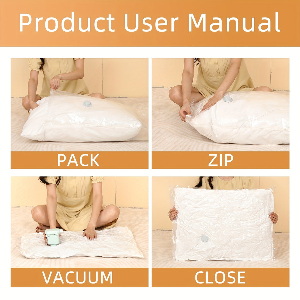 4-Pack Thick Vacuum Storage Bags - Space-Saving, Zippered Organizer for Clothes, Blankets, Quilts - Durable Plastic, Ideal for Bedroom & Travel, Bedroom Organizers And Storage