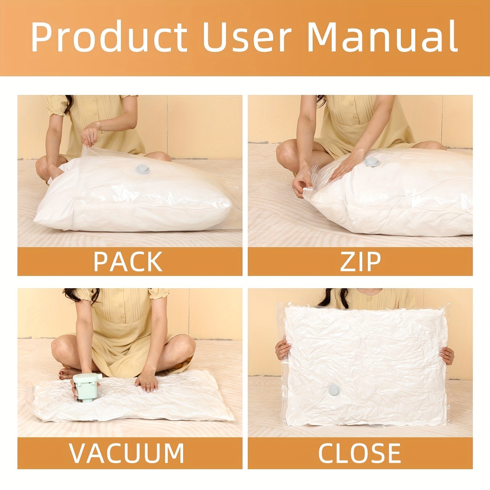 4-Pack Thick Vacuum Storage Bags - Space-Saving, Zippered Organizer for Clothes, Blankets, Quilts - Durable Plastic, Ideal for Bedroom & Travel, Bedroom Organizers And Storage