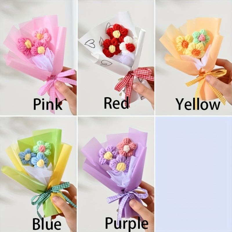 [Artificial Flower Bouquet] 1pc Artificial Mini Knitted Puff Flower Bouquet, Creative Fabric Home Decor Accent - No Electricity or Battery Needed, Ideal for Valentine's Day, Mother's Day, Christmas, Graduation