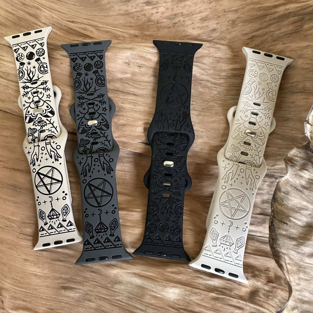 Black Magic Witchcraft Celestial 1pc Silicone Band - Engraved Stylish Strap for Apple Watch Series 1-10 & Ultra - Compatible with 46mm, 40mm, 41mm, 42mm, 44mm, 45mm, 49mm