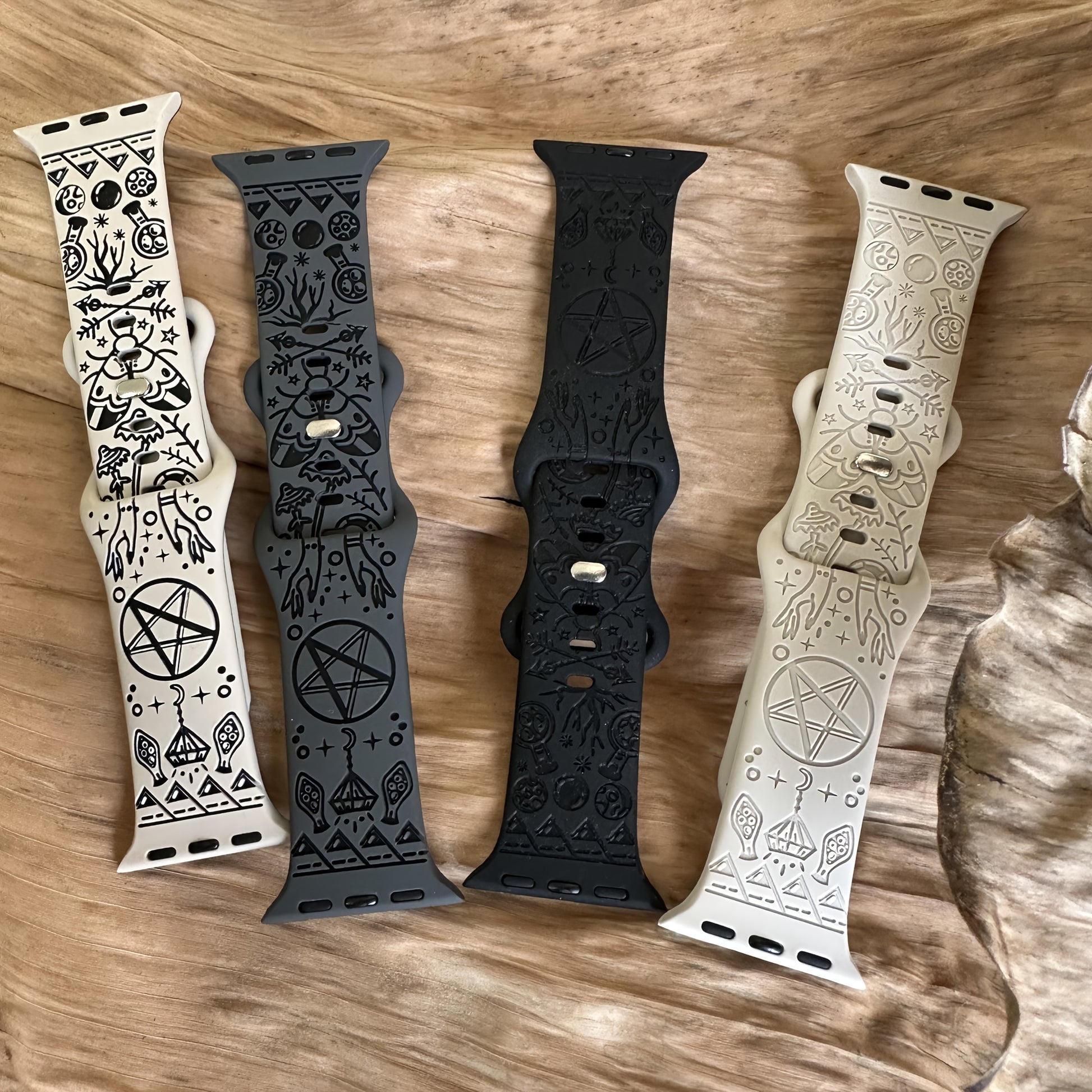 Black Magic Witchcraft Celestial 1pc Silicone Band - Engraved Stylish Strap for Apple Watch Series 1-10 & Ultra - Compatible with 46mm, 40mm, 41mm, 42mm, 44mm, 45mm, 49mm