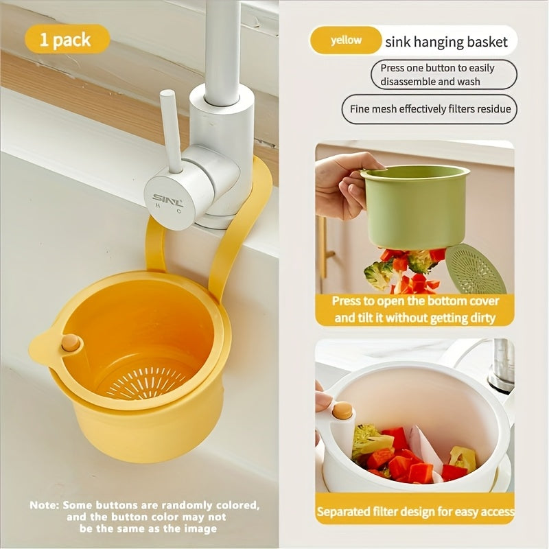 [1-Pack Multi-Function Filter] 1-Pack Multi-Function Hanging Filter Sink Basket | Durable Plastic, Spacesaving Design, Sturdy Construction, Push-Button Drainage & Storage, Separate Filter Design, One-Second Installation for Kitchen & Bathroom Organization