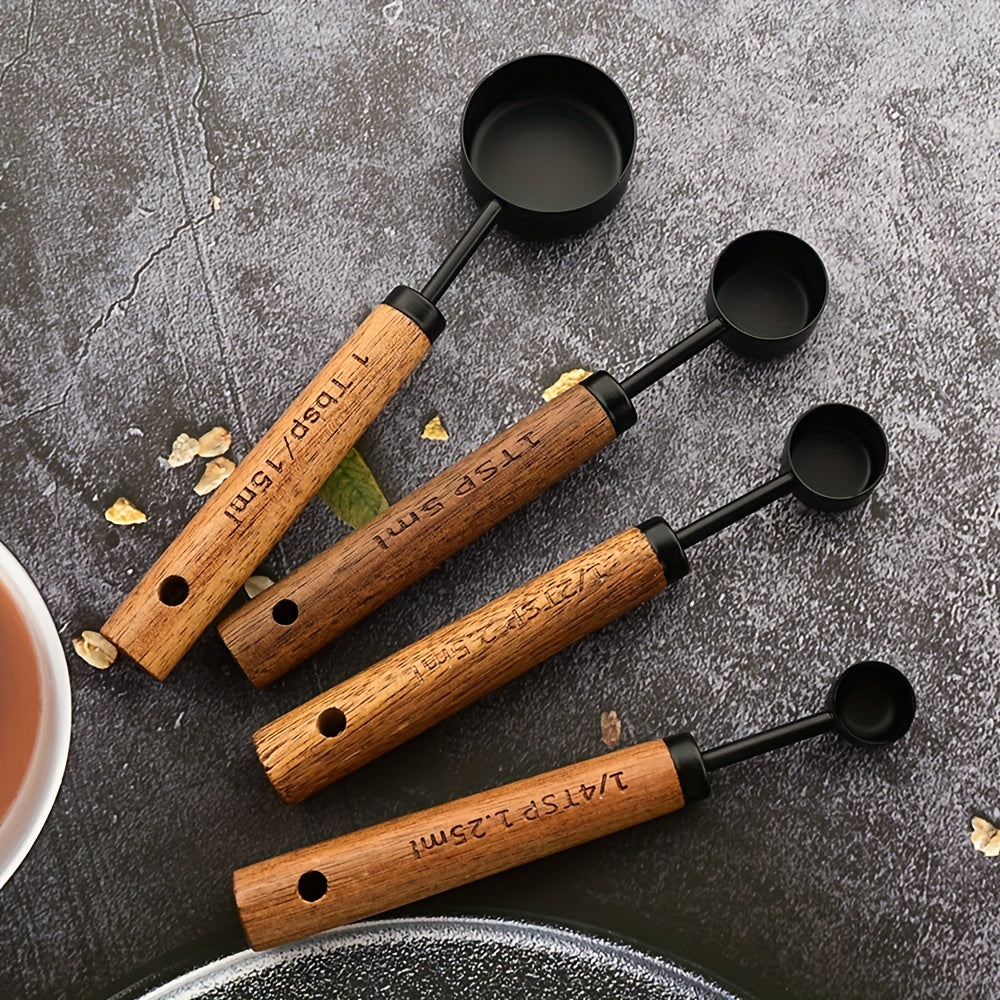 4/8pcs Acacia Wood Handle Measuring Cup and Spoon Set
