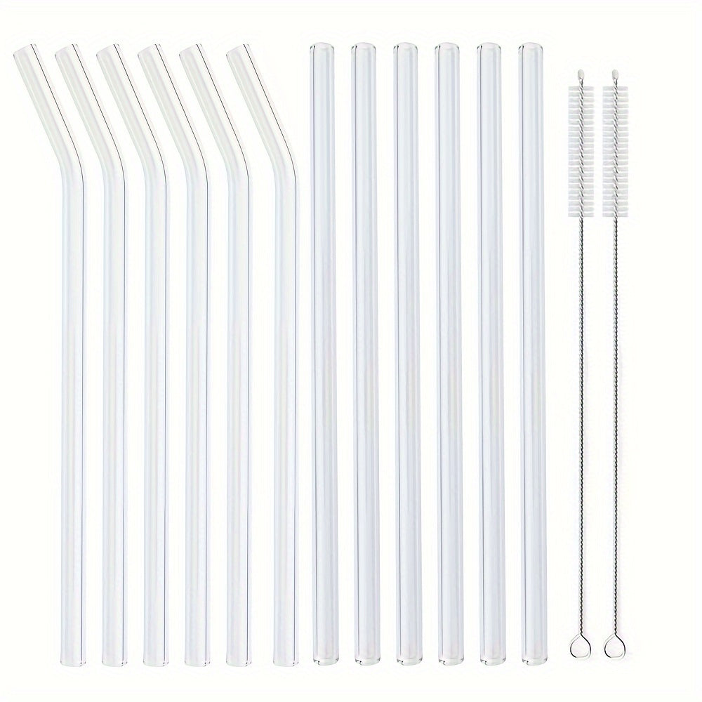 [Glass Straws | Reusable] 12pcs Reusable Glass Straws | 200*8 Glass Straws with 2 Cleaning Brushes | for Drinks Milk Tea Suitable for Home Parties and Outings