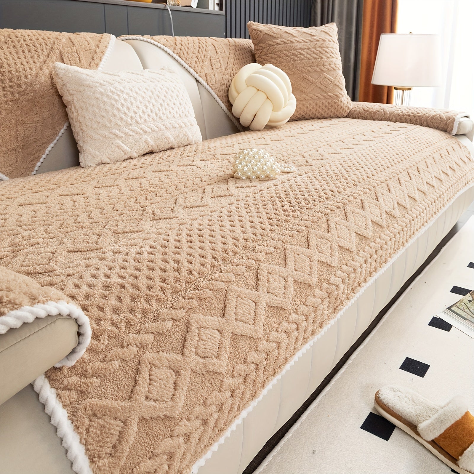 Classic Jacquard Shu Velveteen Sofa Cover - Pet-Friendly, Non-Slip, Machine Washable, Breathable 100% Polyester, 1pc
