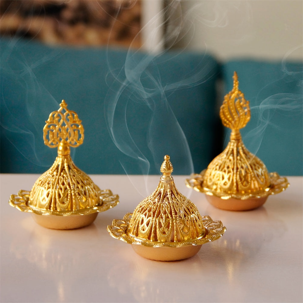 [Vintage Metal Incense Catcher Bowl] 1 Set, Metal Incense Burner, Vintage Arabic Golden Burner Catcher Holder, Incense Backflow Burner Holder Ornaments, Incense Candle Holder Ash Catcher Bowl, Desktop Miniature, Home Decor, Room Decor, Tabletop Decor, Cre