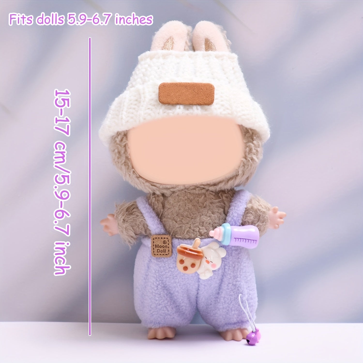 [Cute Crochet Outfit] 3pcs Crochet Outfit for Labubu | Doll Clothes Set with Hat, Overalls & Mini Camera Bag, Cute Handmade Accessories - Doll Not Included